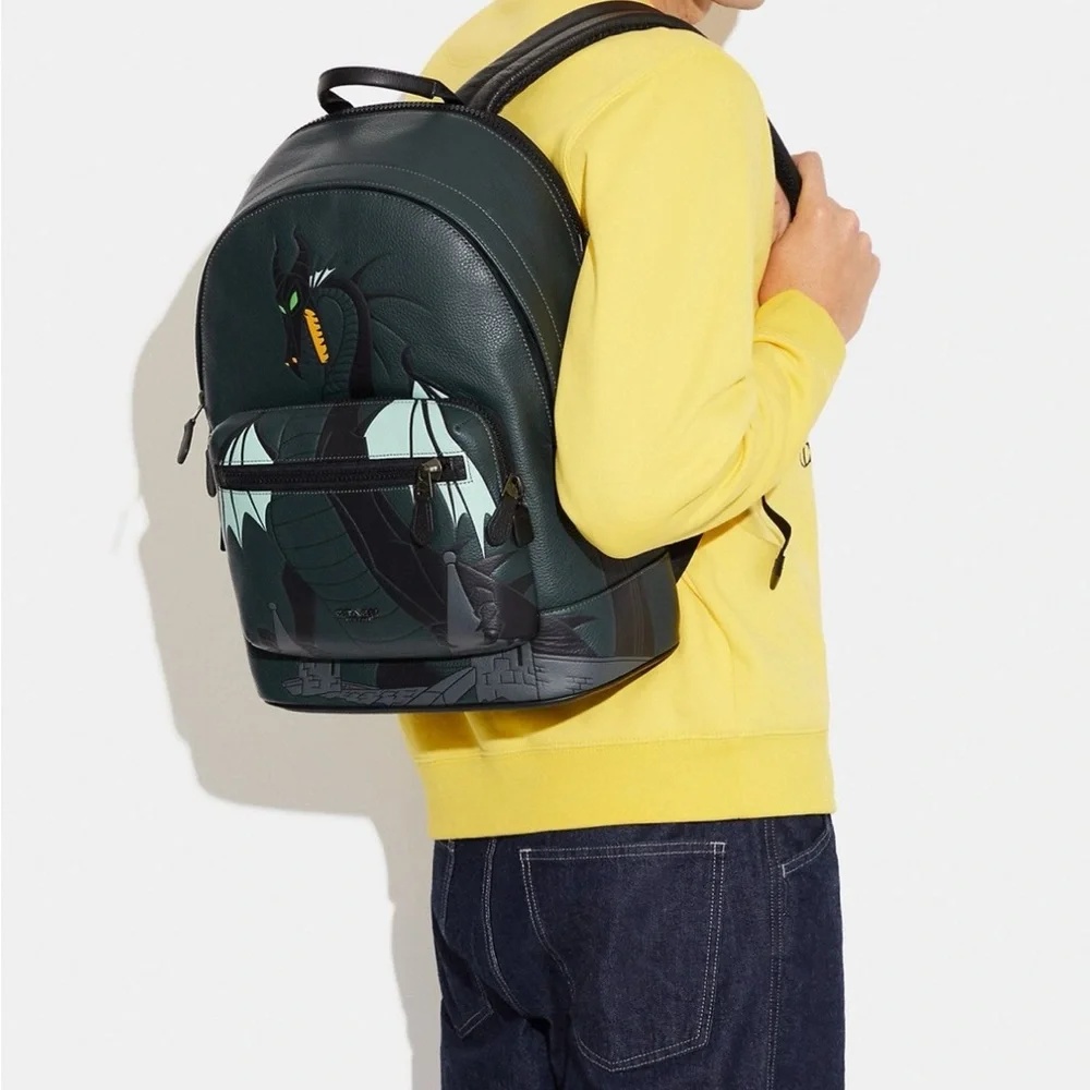 Disney X Coach West Backpack With Maleficent Dragon Motif CC043 NWT Pine Green